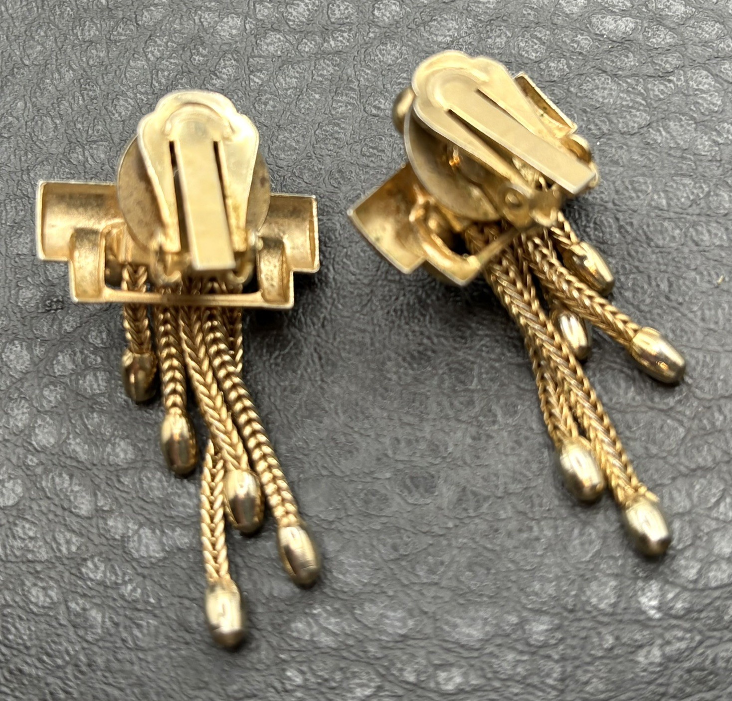 Vintage Victorian Revival Style Clip On Tassel Dangle Foxtail Chain Earrings