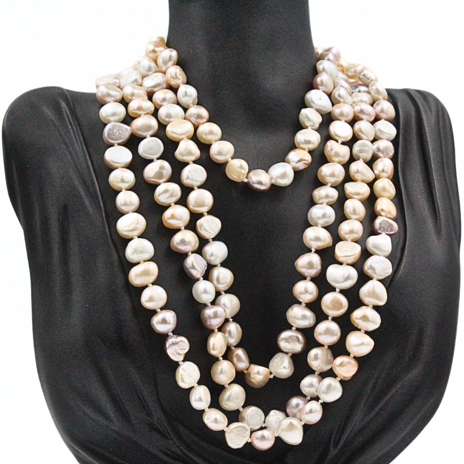 Champagne Pastel Hand Knotted Keshi Freshwater Pearl Flapper HSN Necklace