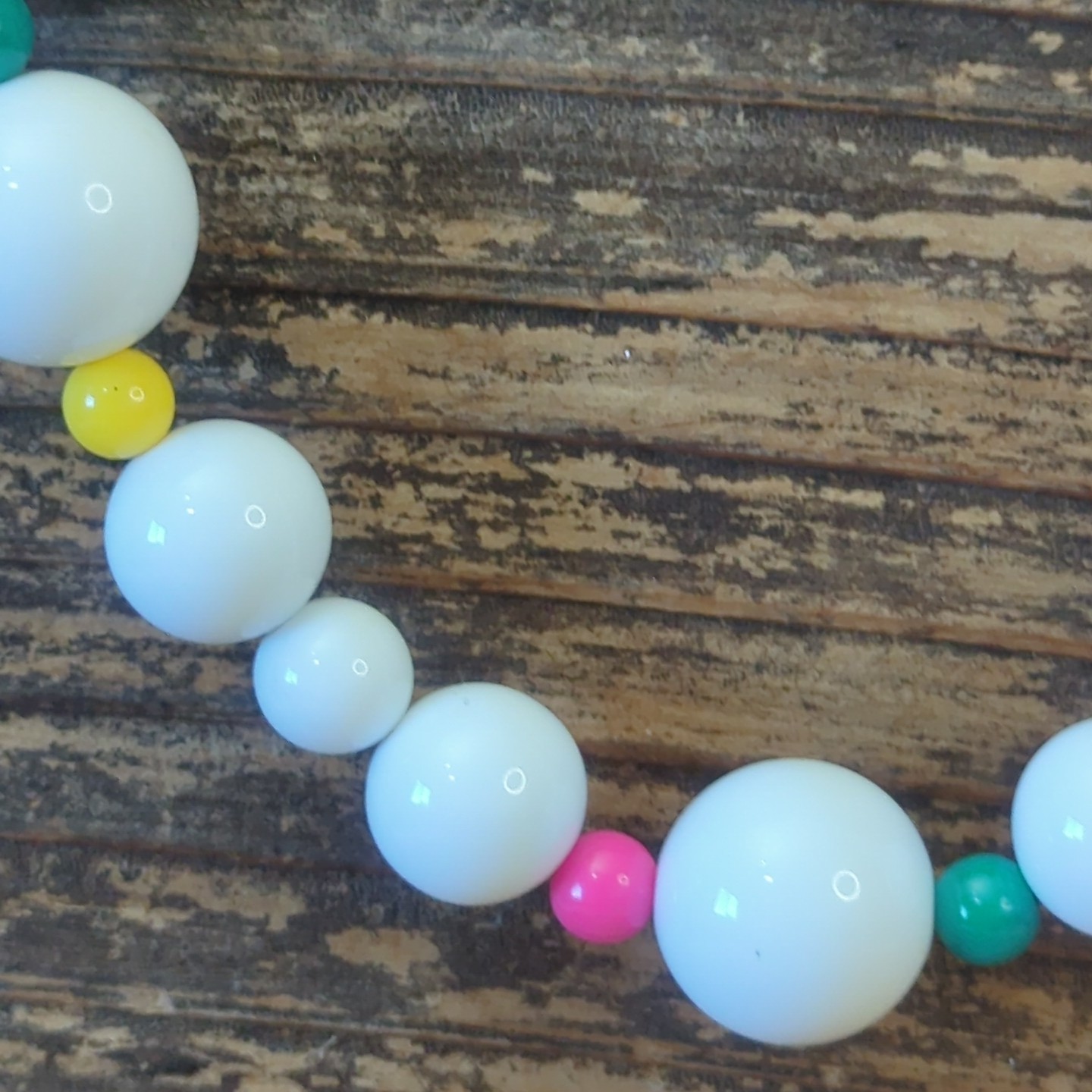 Vintage Chunky White Beaded Statement Necklace Aqua Pink Yellow Retro