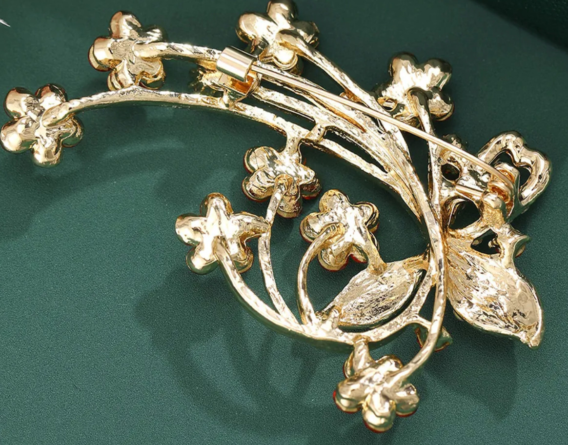 Red Poppy Multi-Flower Rhinestone Brooch *New*