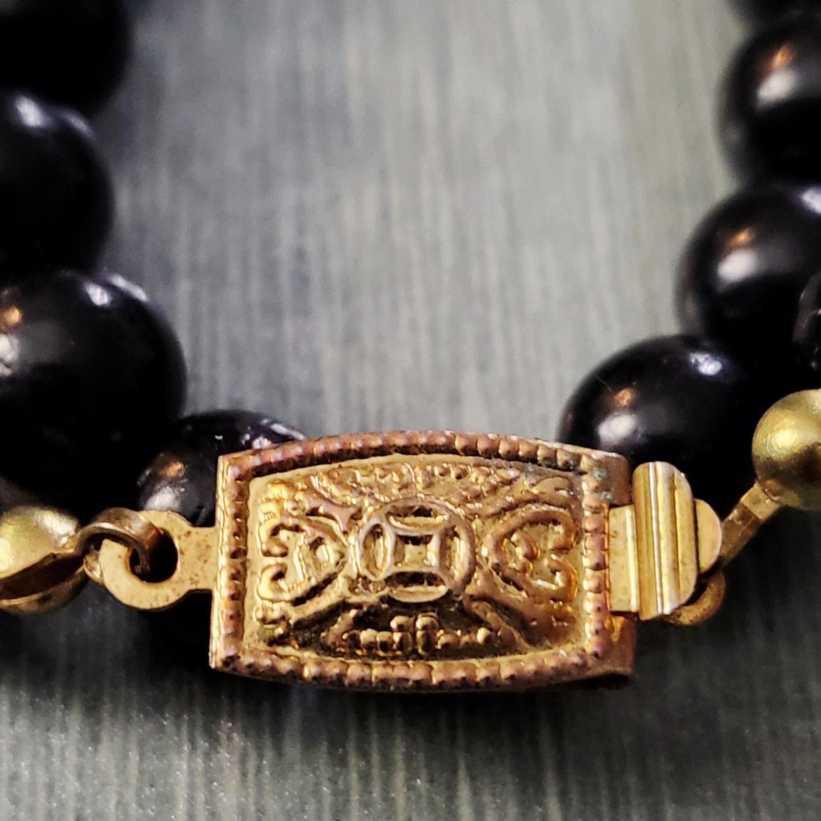 Vtg Classic Black Onyx Single-Strand Beaded Necklace Polished Finish Round Shape
