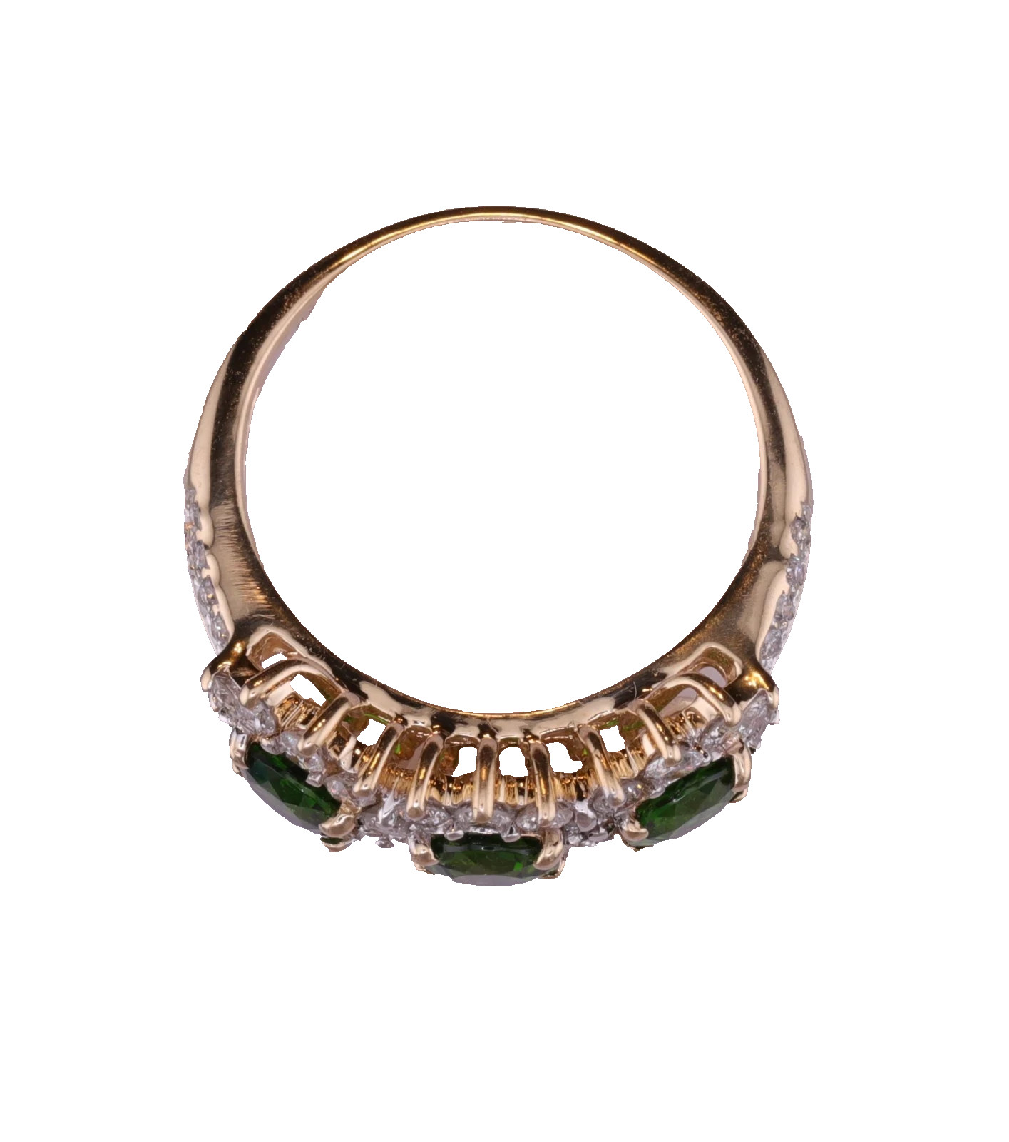 Diamond and Green Tourmaline 3 Stone Right Hand Ring 14K 2.5 Carats – Size 7-1/2