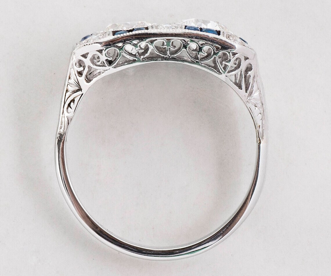Fancy 2 CTW White Round Cut CZ Art Deco Antique Style Engagement 925 Silver Ring