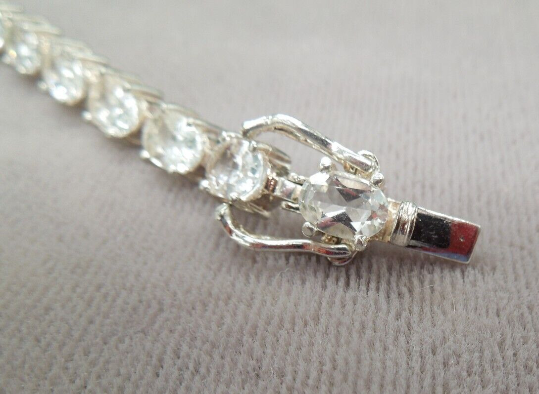 Vintage Sterling Silver Faceted Oval Clear White Topaz Tennis Bracelet 8″