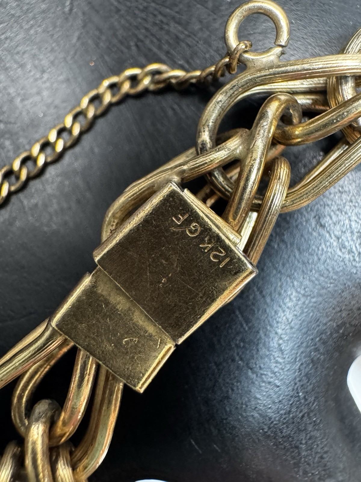 Vintage 12K Gold Filled Chain Bracelet Male Profile Charms Unmarked Retro 7” 50s