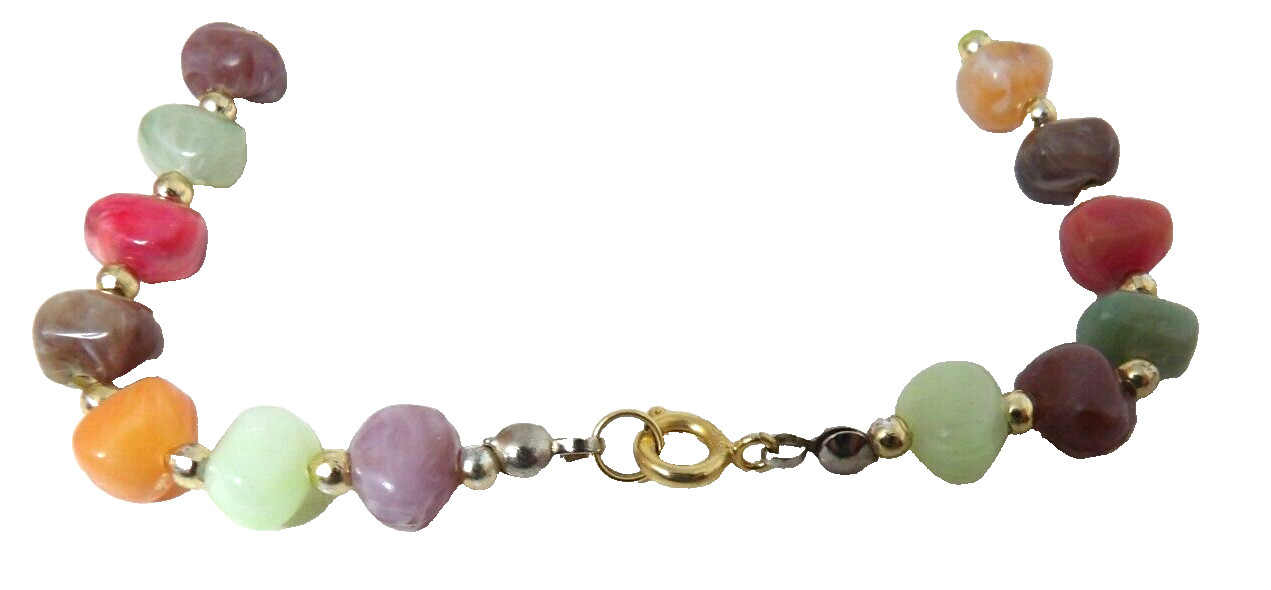Multicolor Faux Stone 15 Inch Necklace Beaded Vintage Natural Stone Shapes