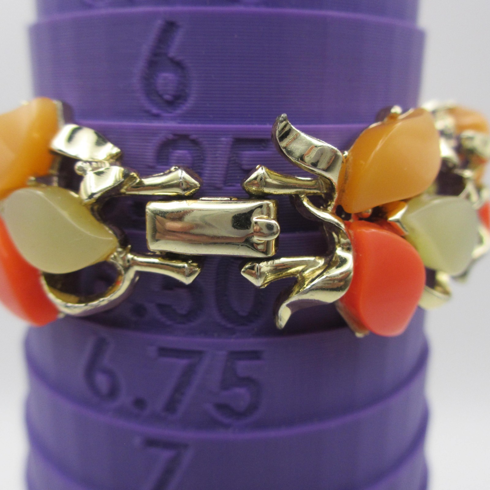 Vintage Thermoset Bracelet Orange Cream Gold Tone