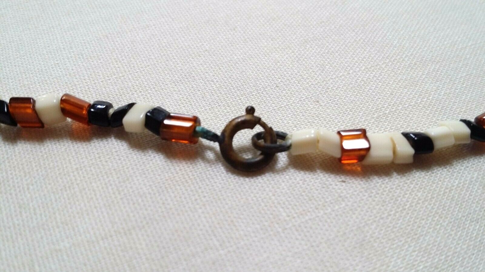 2 Vintage Bead Necklaces – Brown & Goldtone 50″ + Amber Ivory Black 54″ Used