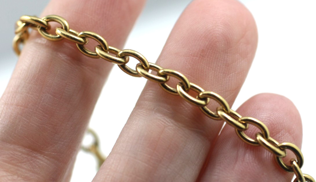 Milor Stainless Steel gold tone charm link puff heart charm bracelet 9″