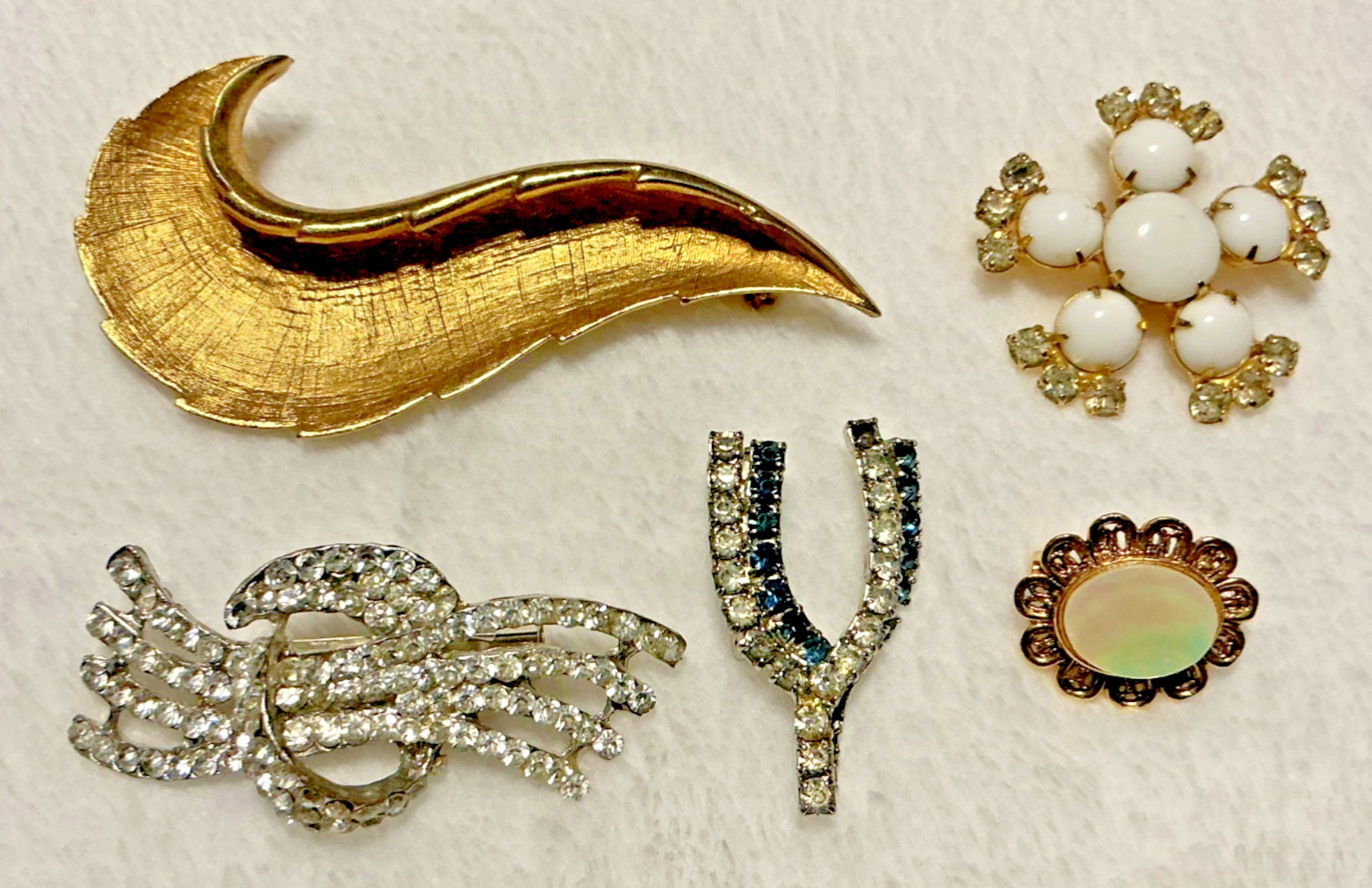 Vintage to Now Brooch Pin Lot Signed Tacoa and Unsigned Gold Silver Tone MOP