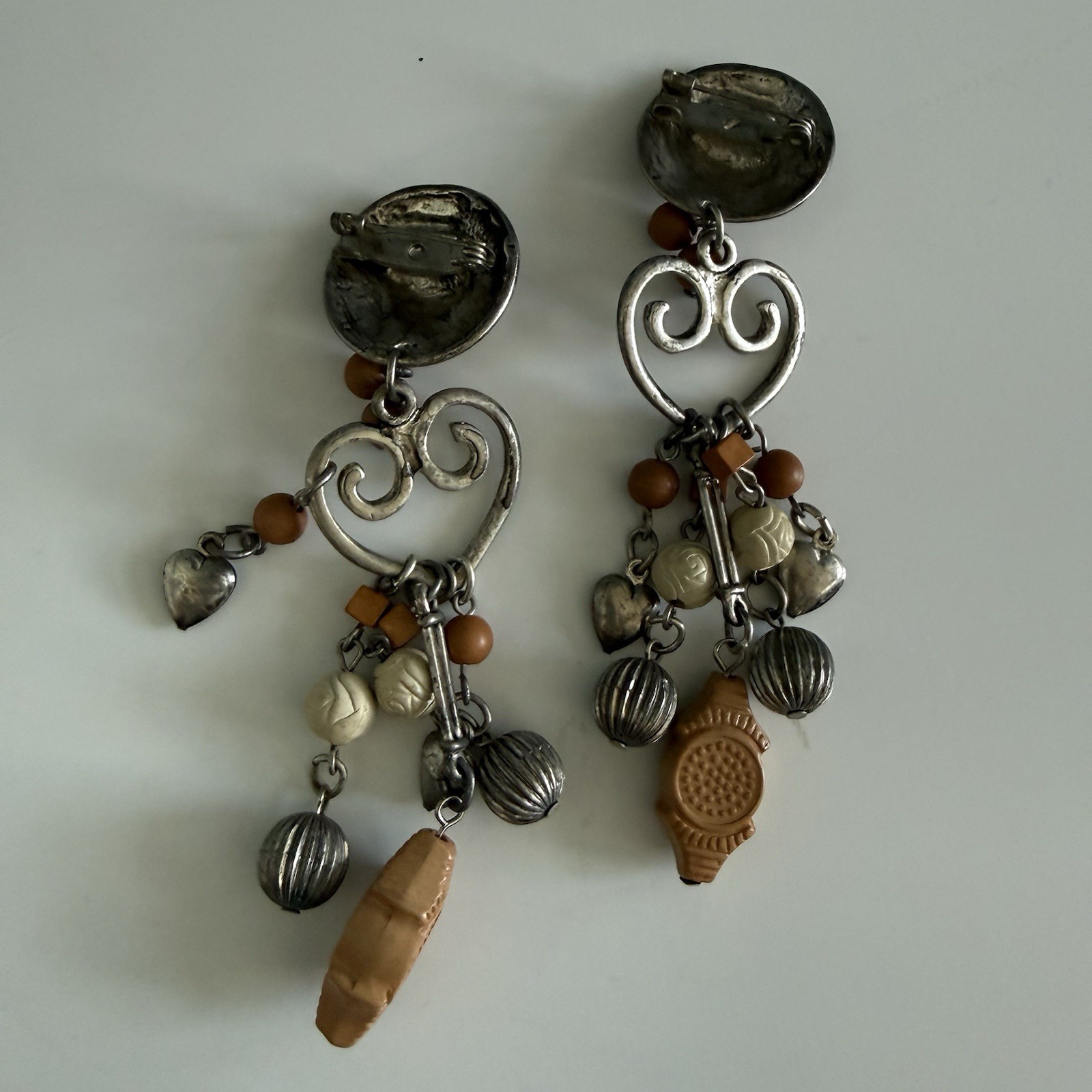 Vintage Beaded Wooden Silvertone Beaded Pins Set of 2 Approximately 4”L