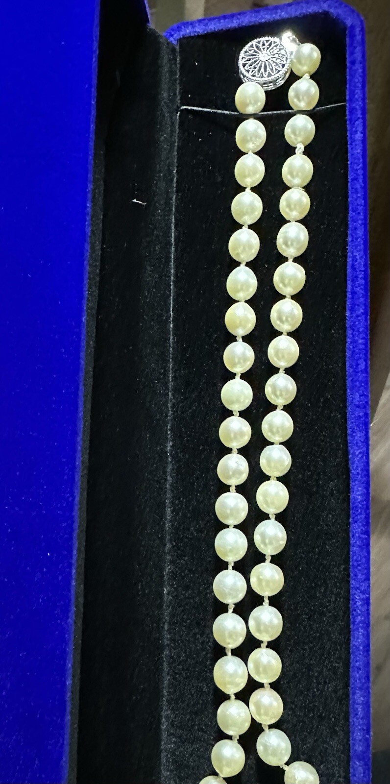 VTG Genuine Cultured 7mm Pearl Necklace W Signed 14K Gold Clasp 17.5” 27.39g