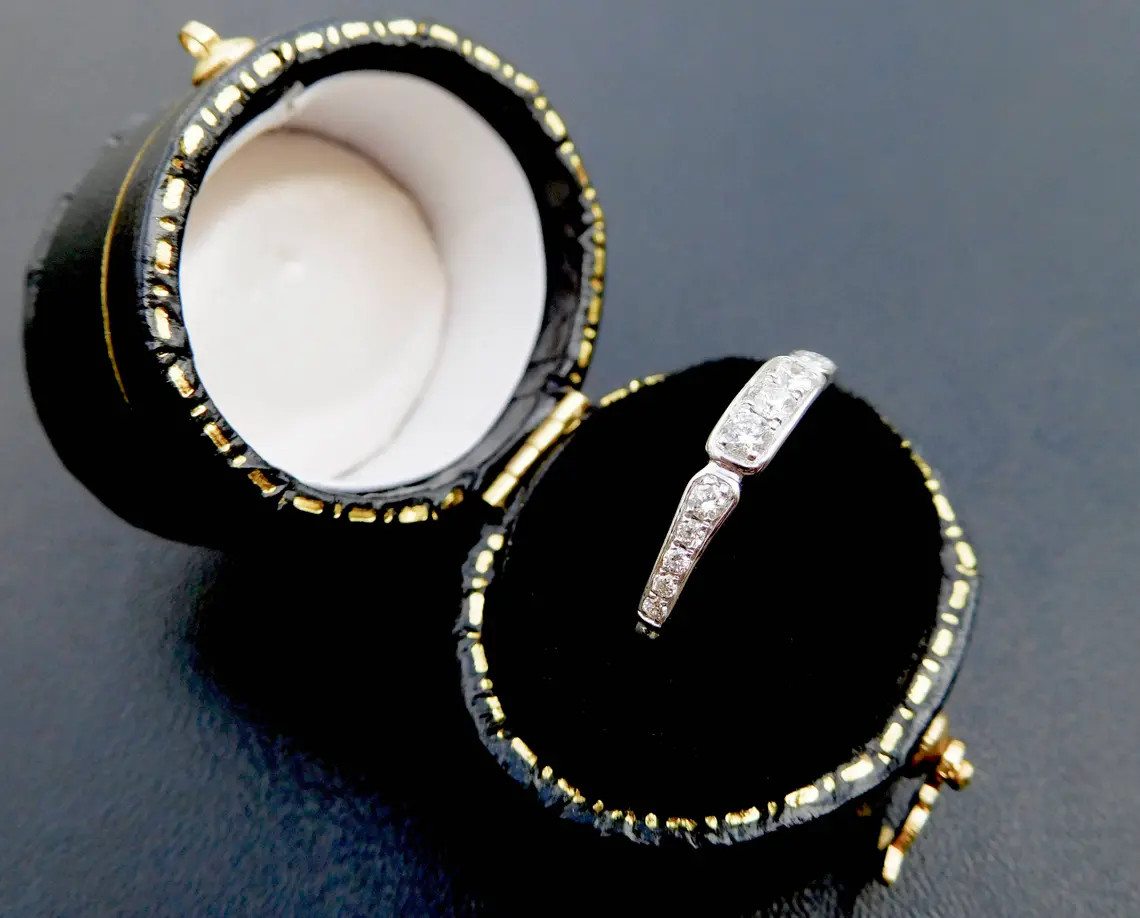 1/3CTW White Round Moissanite Art Deco Antique Wedding 14K White Gold Band Ring