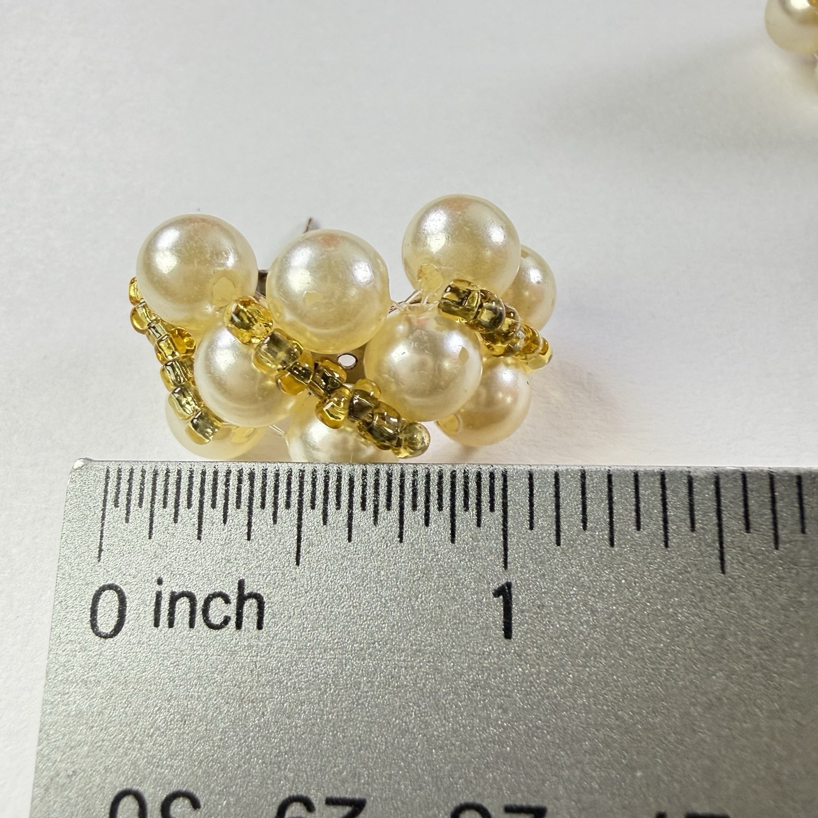 Vtg Faux Pearl Cluster Earrings Omega Back Post Ivory Gold Beaded Bridal