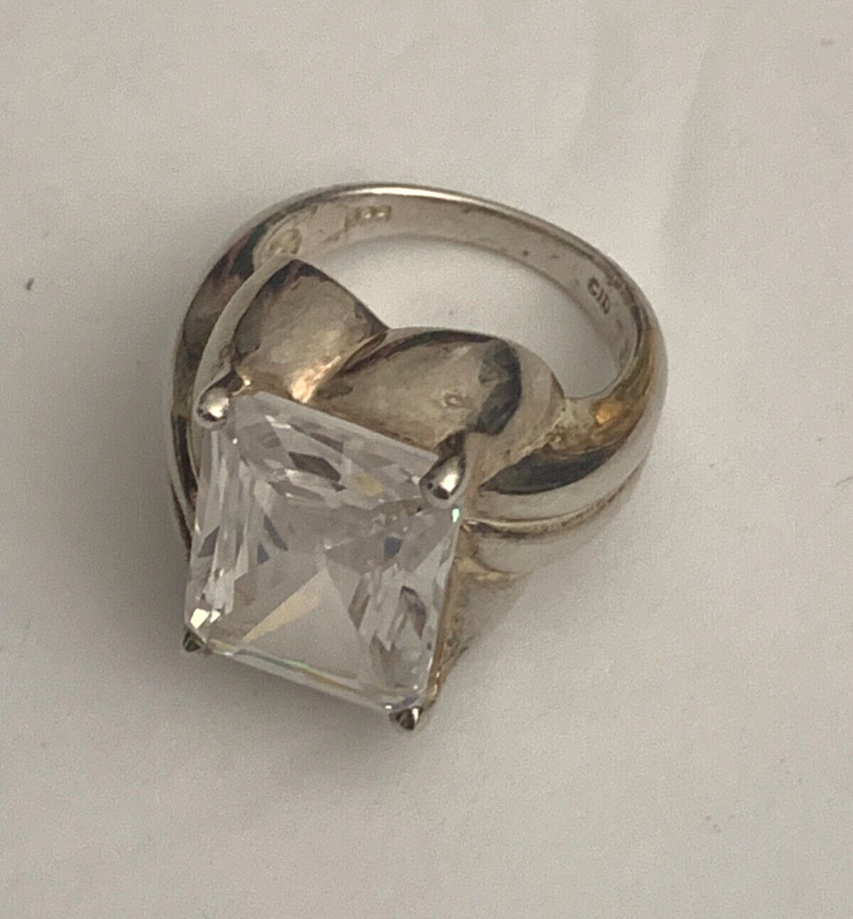 Clyde Duneier CID Sterling Silver 925 Ring Emerald Cut Rock Crystal Size 8 VTG