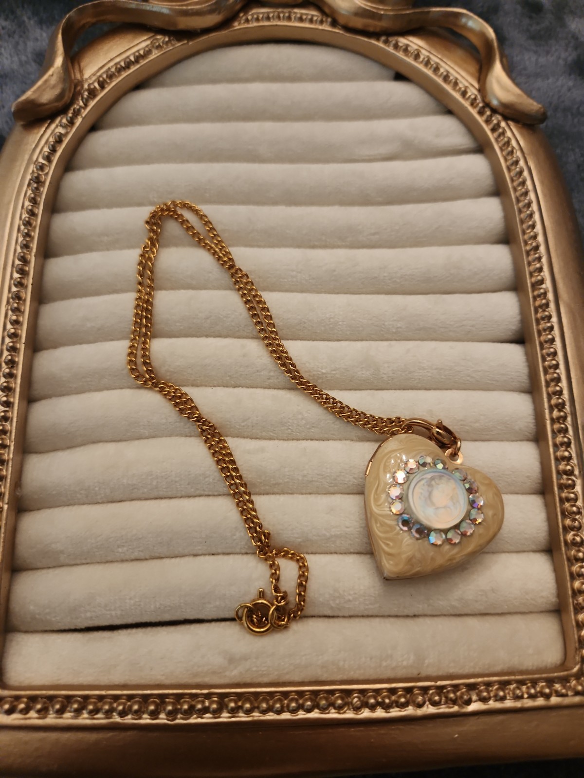 Kirks Folly Lavender Glass Dream Angel Cameo heart-Shaped Locket Necklace