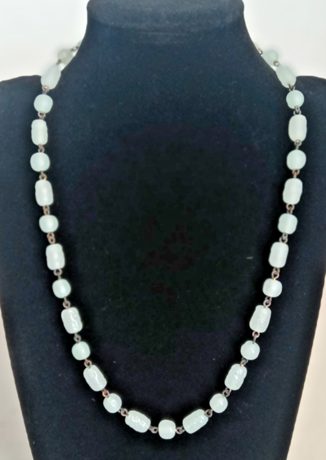 Cerulean Aqua Jade Stone and Chain Necklace Made in Japan 18″ Vintage