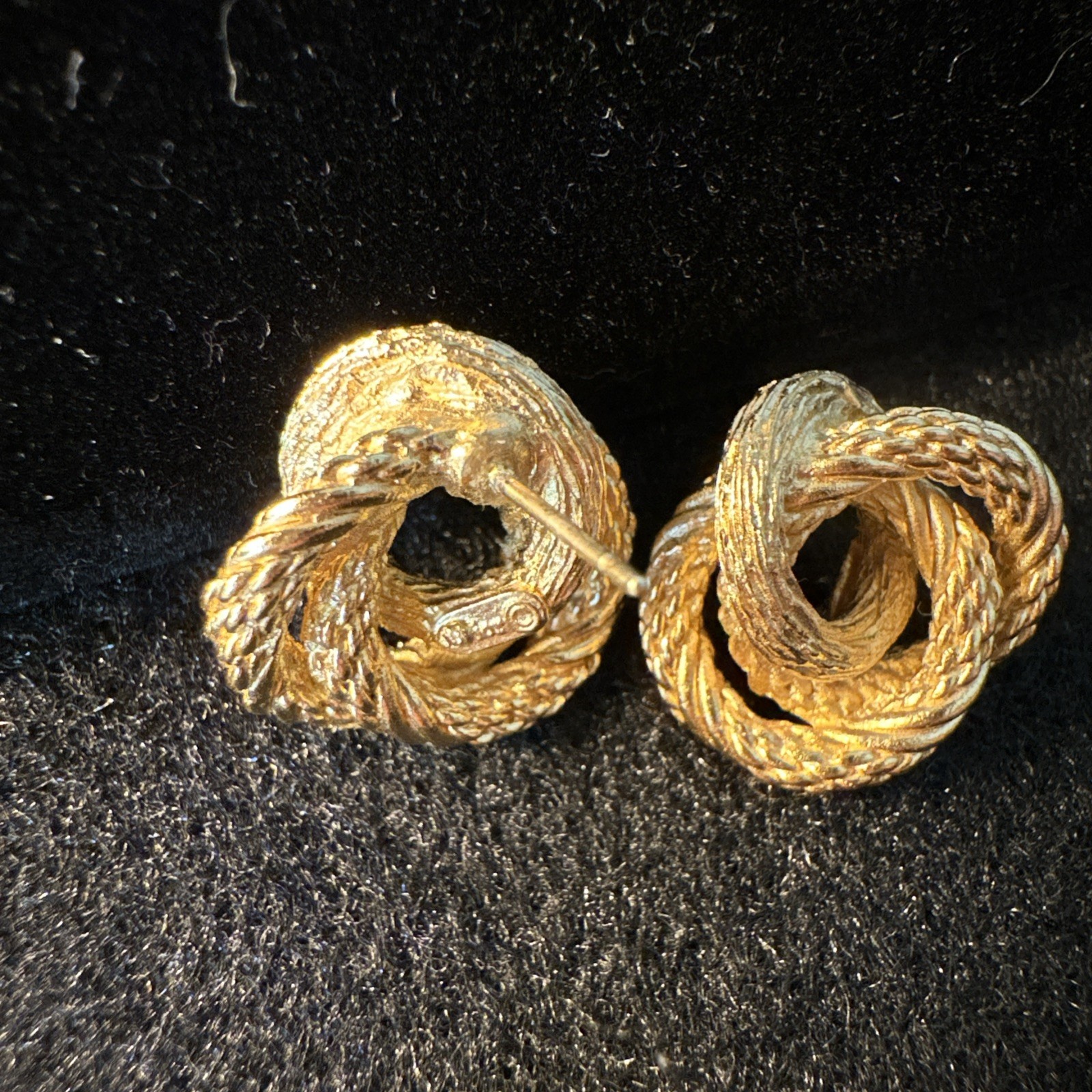 Vintage Christian Dior Stamped Gold Tone Rope Knot Twist Earrings w/ Post Back