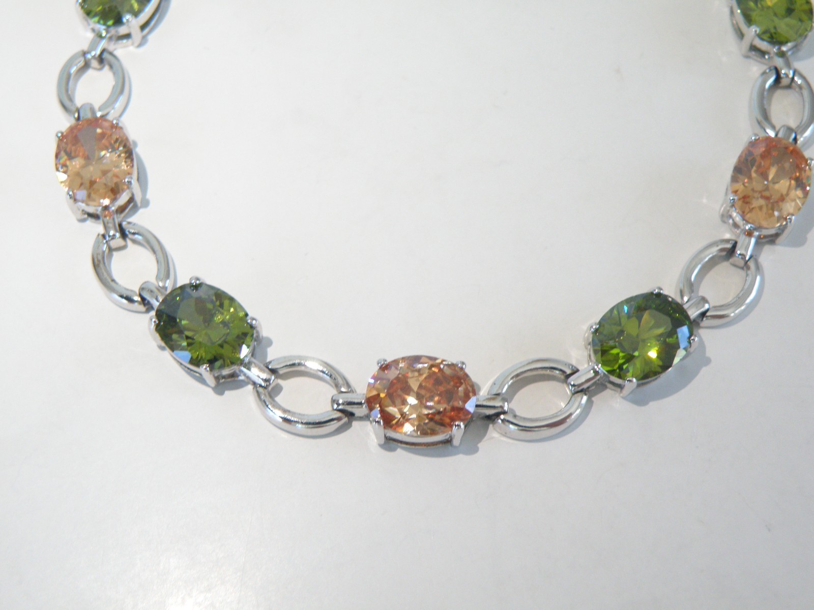 Vintage Sterling Silver 925 Gemstone Tennis Station Link Bracelet 7.5″