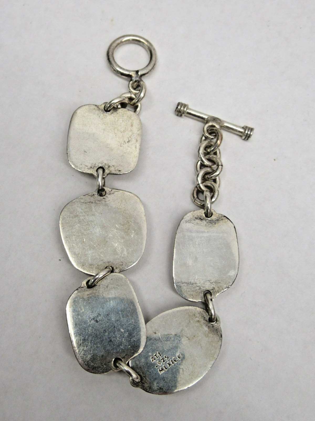 Signed ATI Mexico Sterling Silver , Shell Link bracelet 7.5″