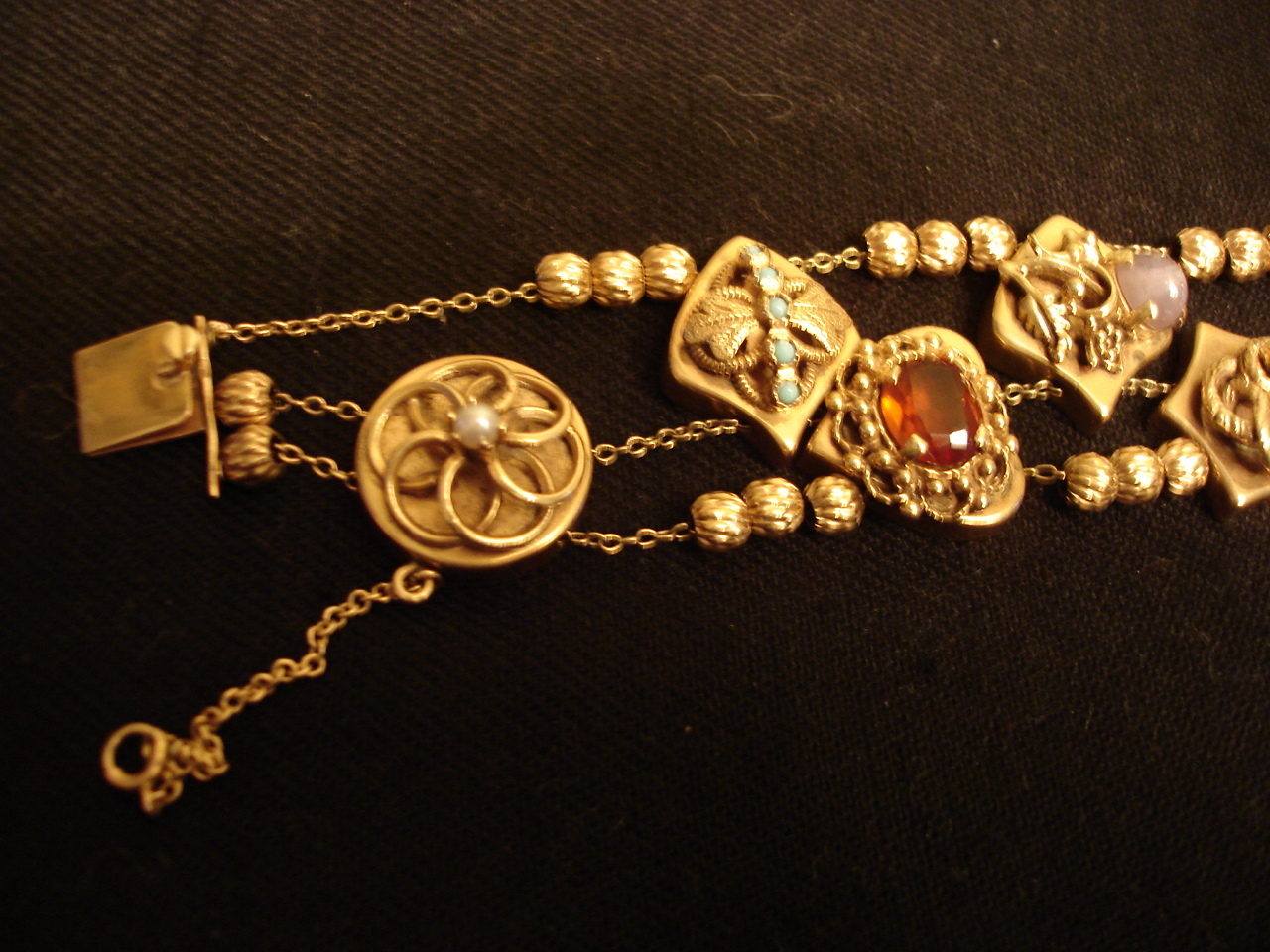 Antique Victorian Vintg Heavy Solid 14K Gold Slide Charm Bracelet 62gr Slides