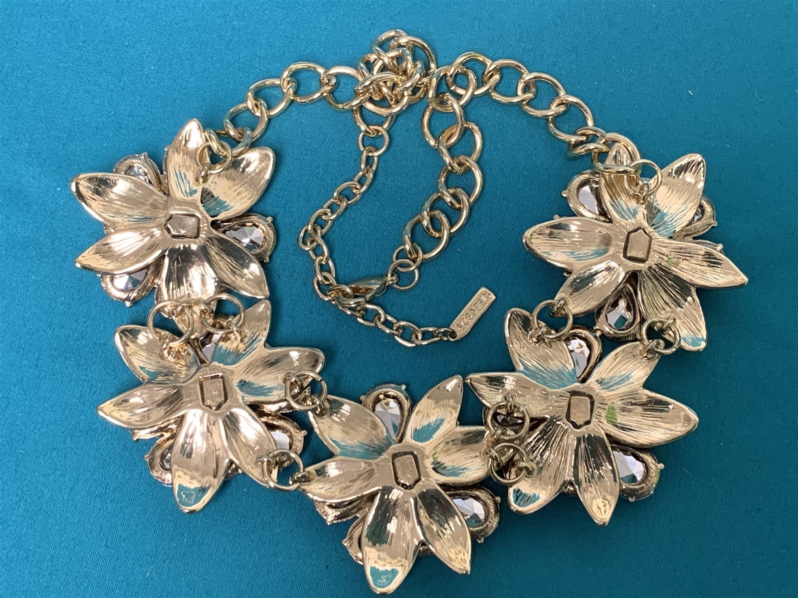 Baublebar Sugarfix Large Statement Gold Tone Blue Clear Rhinestone Necklace