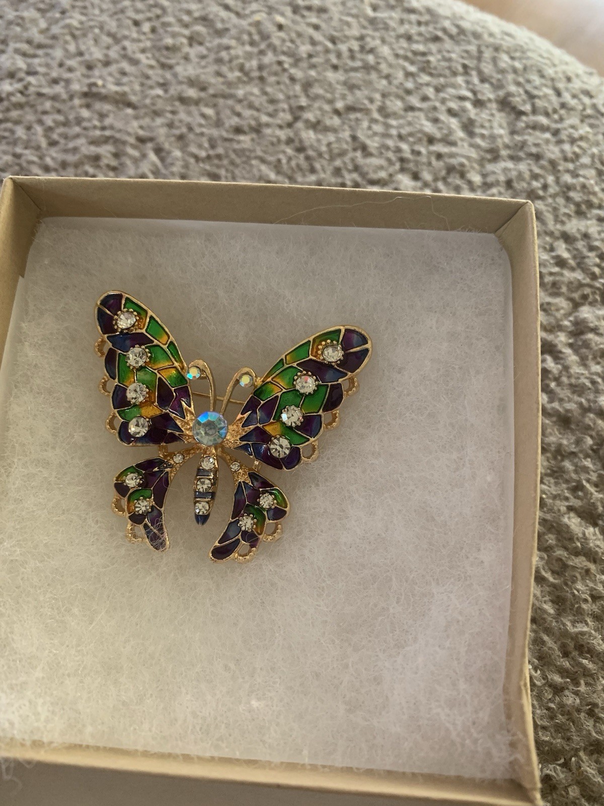 Colorful Diamond Like Inlaid Rhinestones On This Colorful Butterfly Brooch Pin