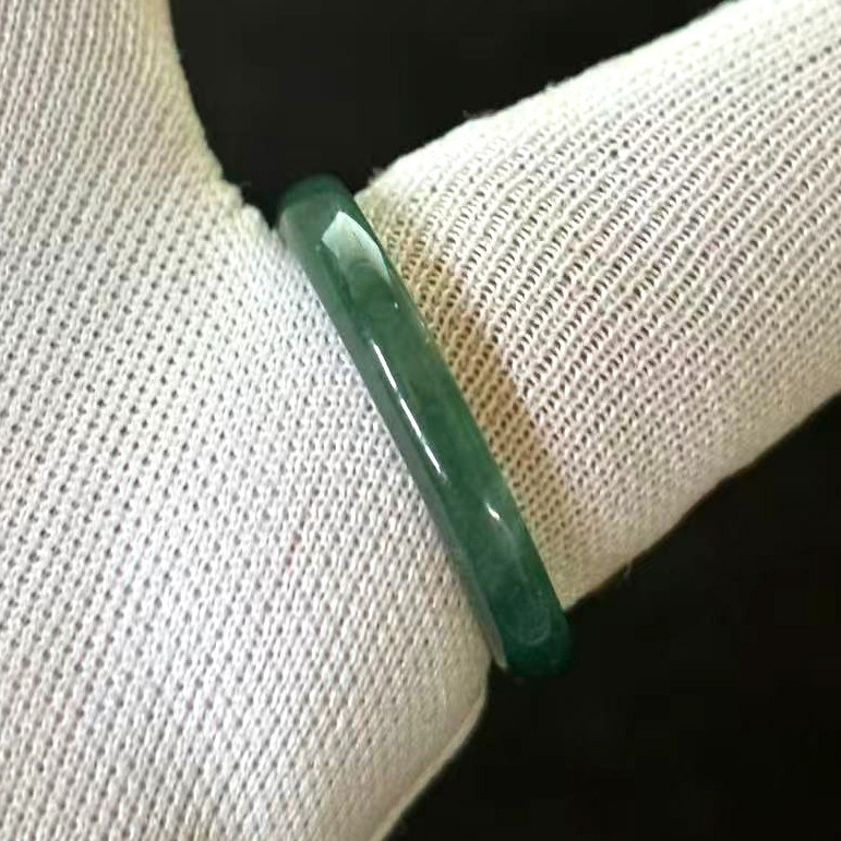 Size 8, Hi-grade Translucent Burmese Natural Green Jade Jadeite Ring Band