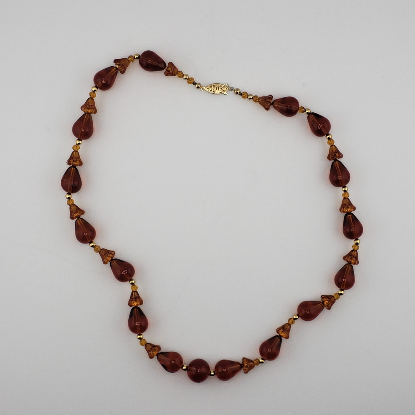 Glass Bead Necklace Chunky Multi Shapes Cognac Brown Earthy Boho Hippie VTG 22″