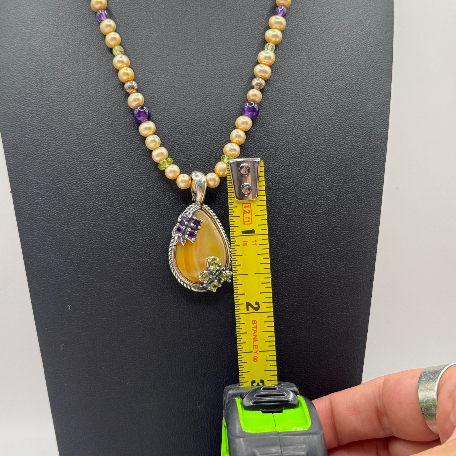 VTG Carolyn Pollack Gold MOP Peridot Amethyst Beaded Pendant Necklace 925 Silver