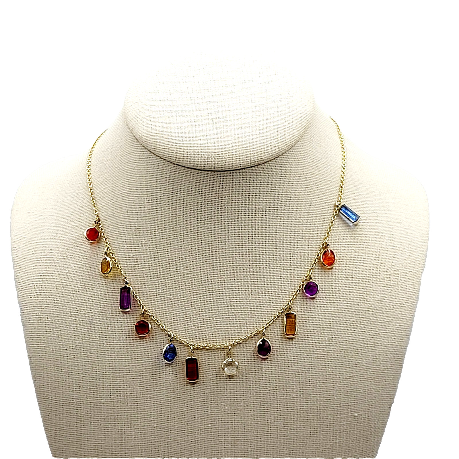 Rainbow Colors Acrylic Charm Station Bead Gold Tone Vintage 1980s Necklace Korea