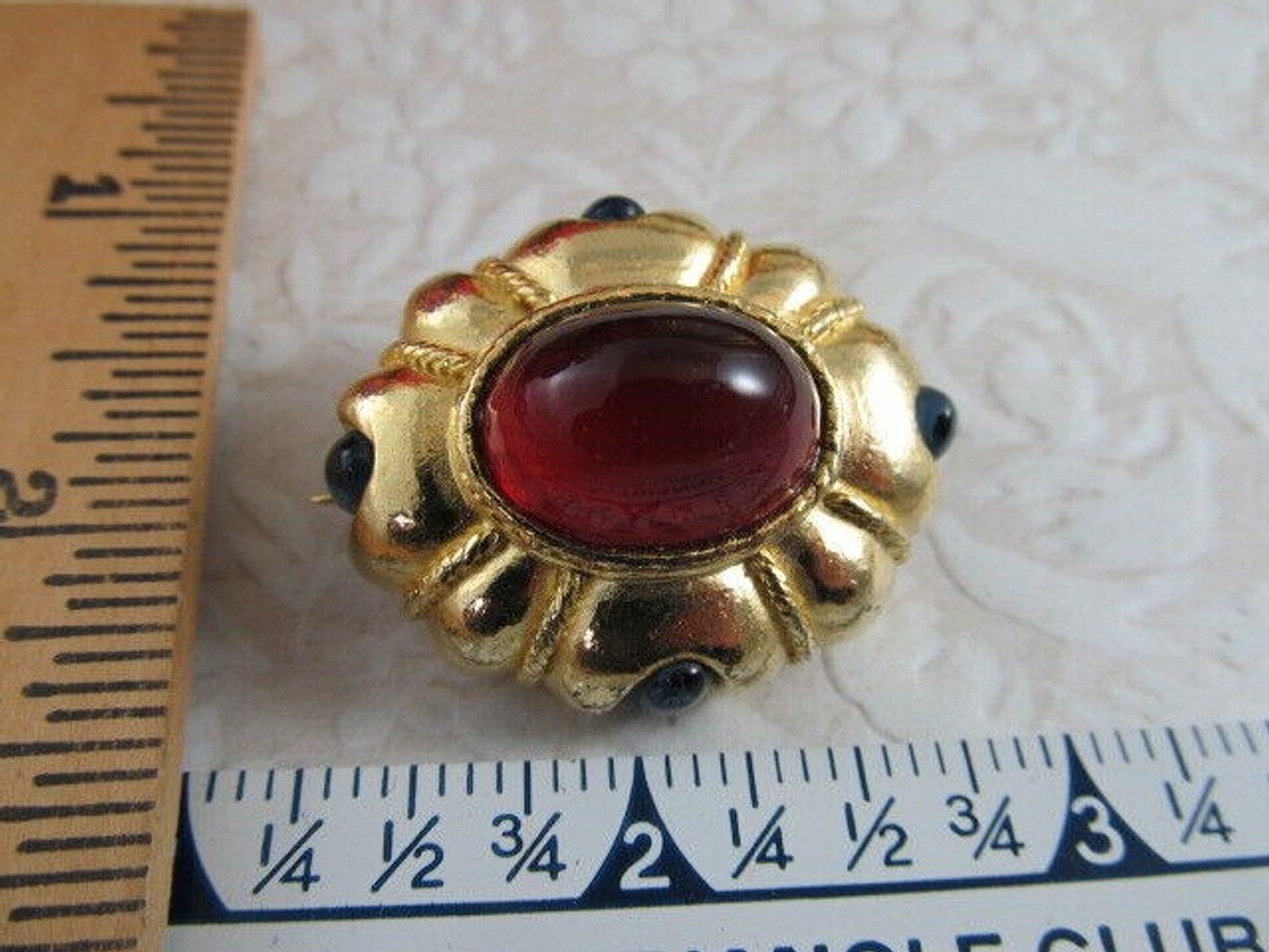 Vintage Designer Roxanne Assoulin Gripoix Poured Glass Cabochons Gold Tone PIN