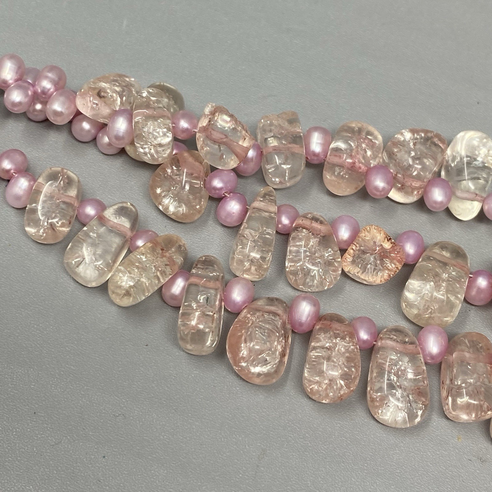 Glass Necklace Pink Crackled Baroque Teardrop Beads Fringe Layered AS IS 18″