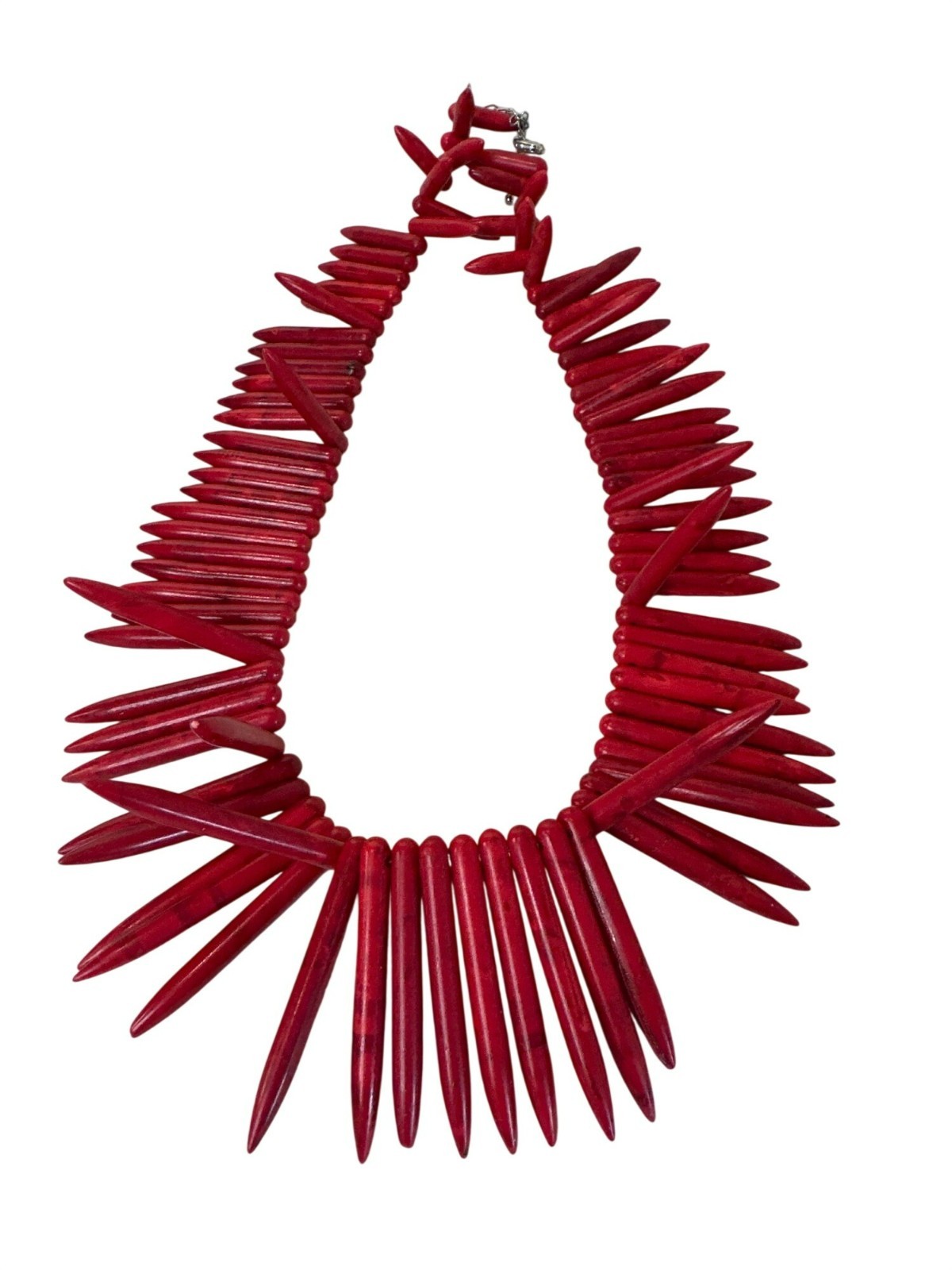 Red Spike Beaded Statement Necklace Bold Chunky Exaggerated Chunky VTG