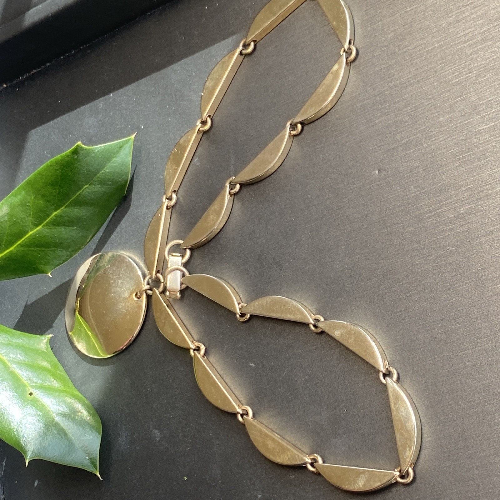 Vintage Choker Necklace Estate Jewelry Pre-owned Bold Gold Plated Gate Link 15”