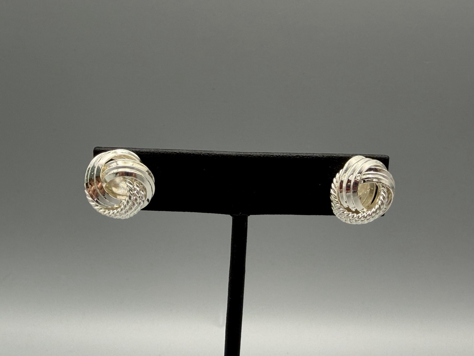 Vintage Silver Tone Knot Stud Earrings Rope Swirl Design Post Back