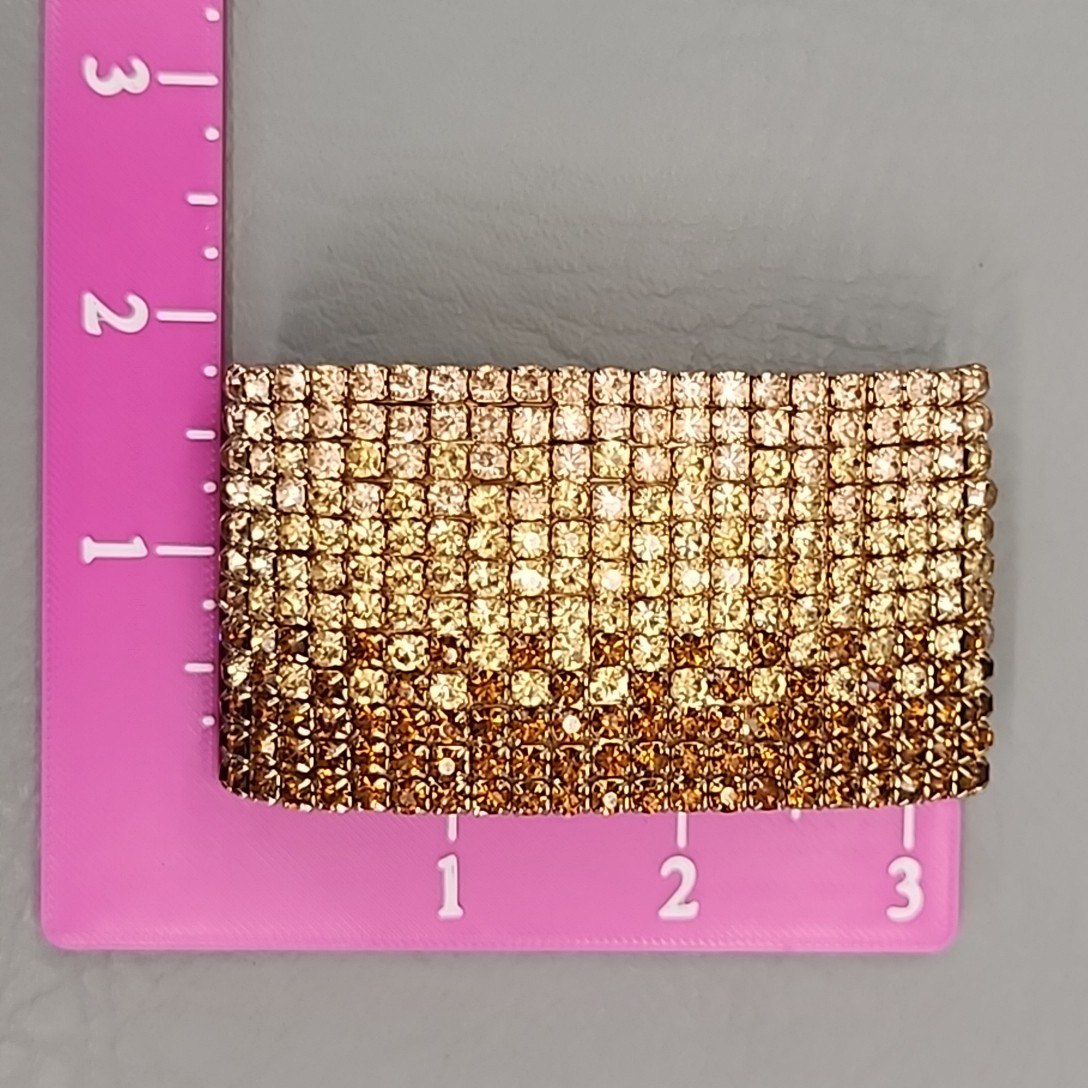Wide Rhinestone Stretch Bracelet Ambre Peach to Brown 6.75″