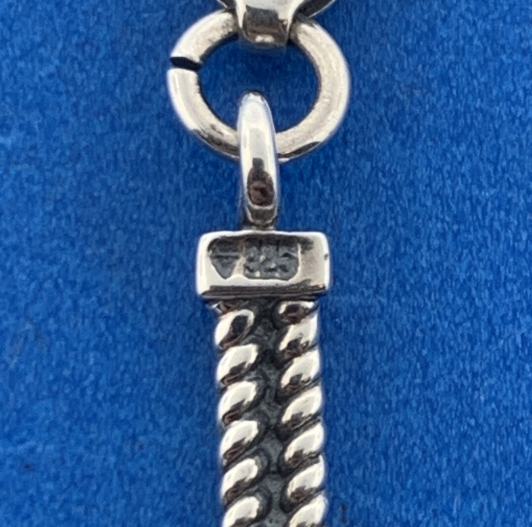 Vintage 925 Sterling Silver Belt Buckle Station Ribbed Bar Link Chain Bracelet