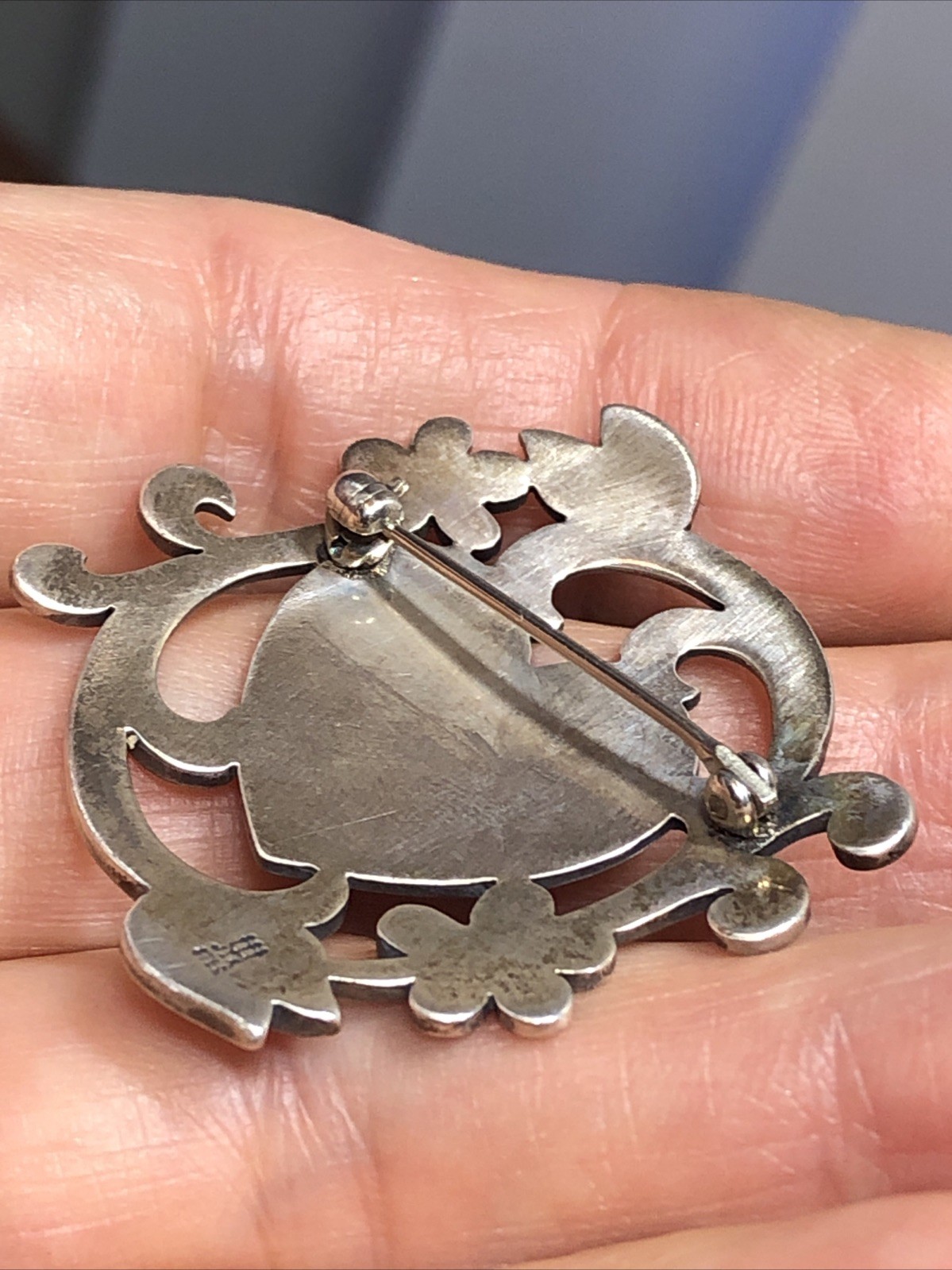 39. Vintage James Avery 925 Sterling Silver Heart Swirl Flowers Pin 37mm, 8.8g
