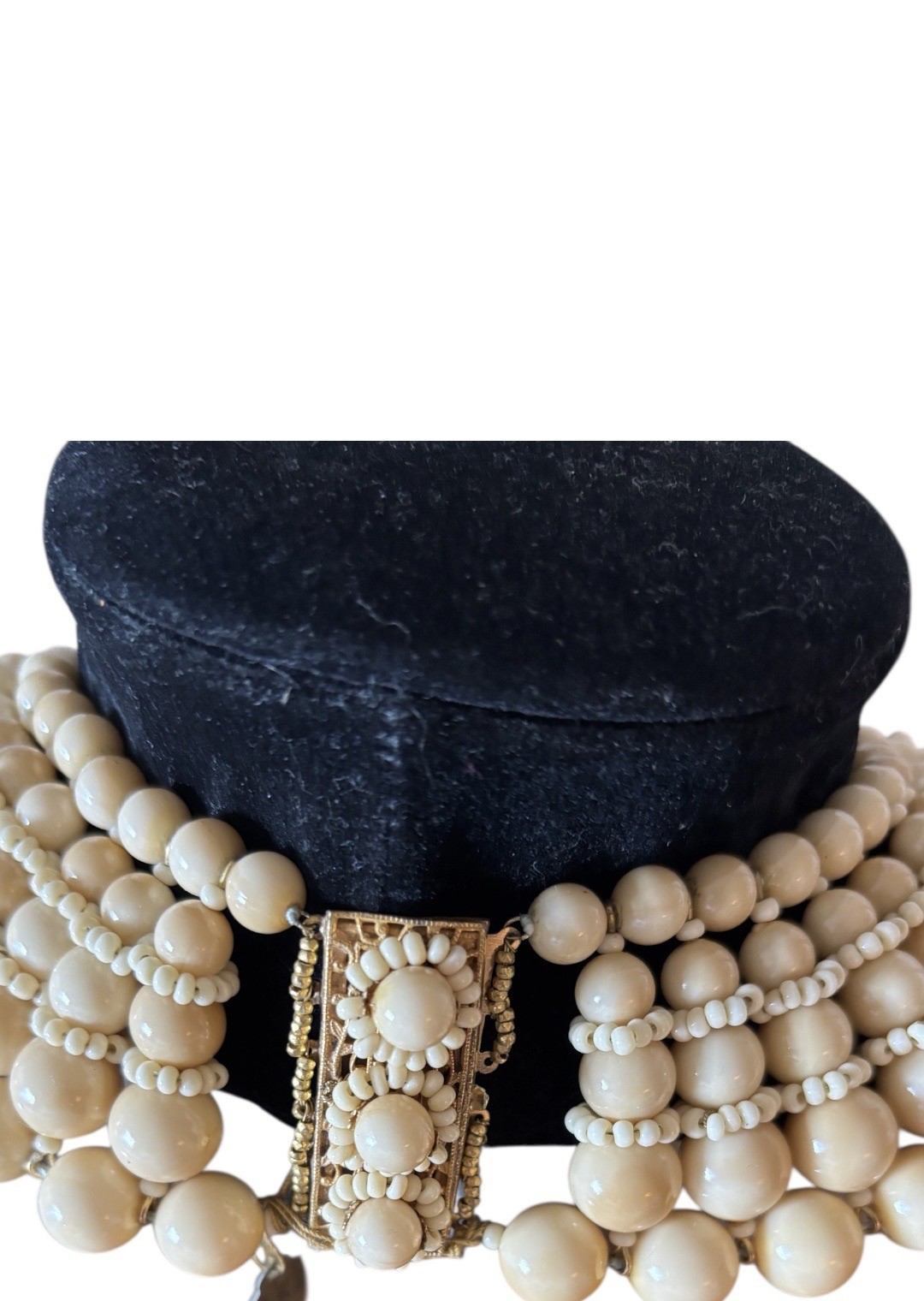 Vintage Miriam Haskell Wood Bead Bib Necklace
