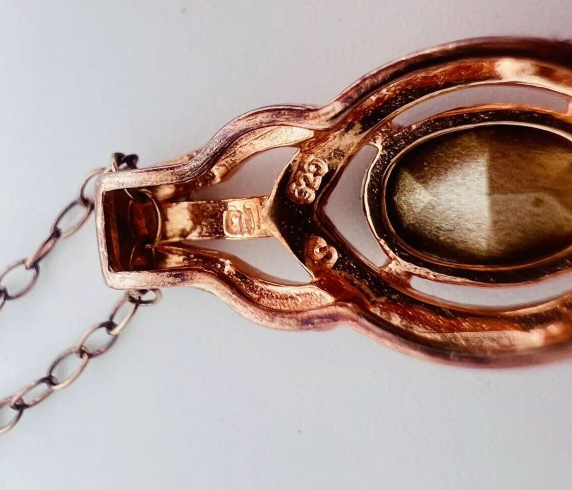 Vintage Rose Gold Tone Sterling Silver Purple Crystal Pendant Necklace