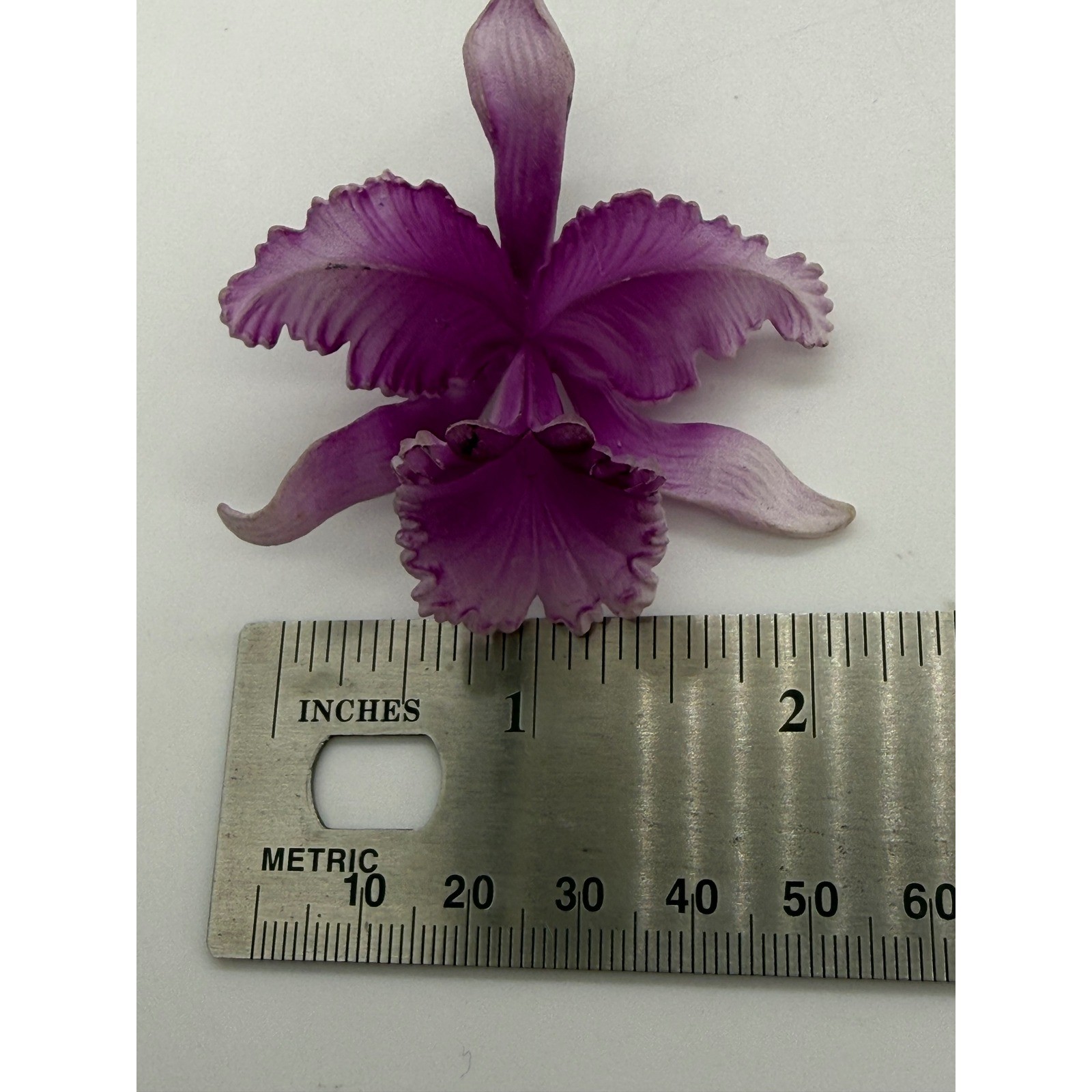 Vintage West Germany Purple Orchid Flower Brooch Celluloid Plastic Floral Pin