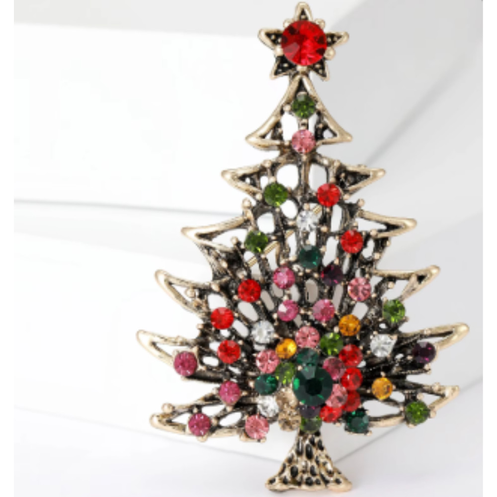 Vibrant Christmas Tree Enamel Brooch Alloy Rhinestone Mosaic Badge Pin Party New