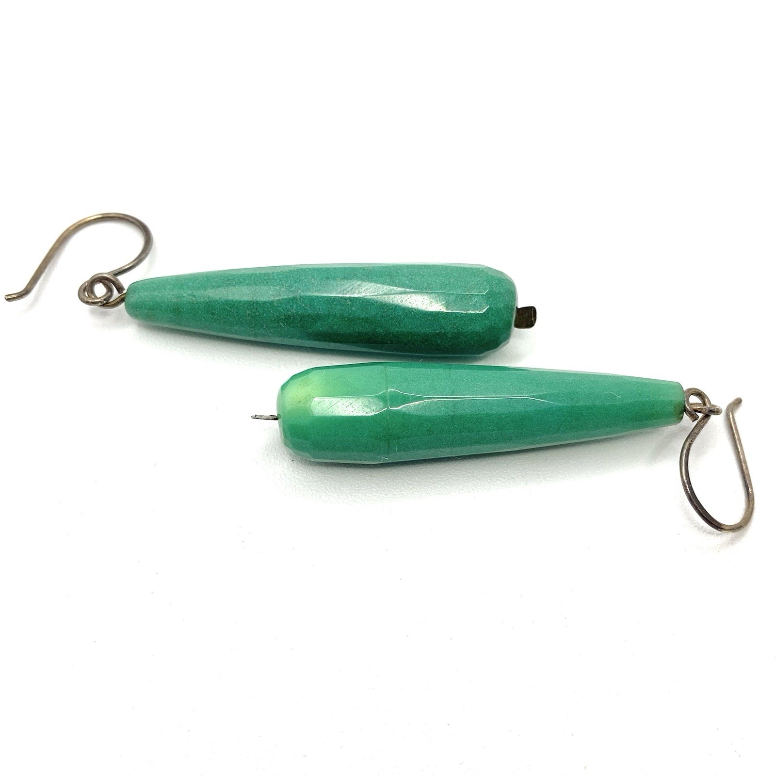 Vintage Sterling Silver Gemstone Earrings Long Drop Dangle Aqua Green Art Deco