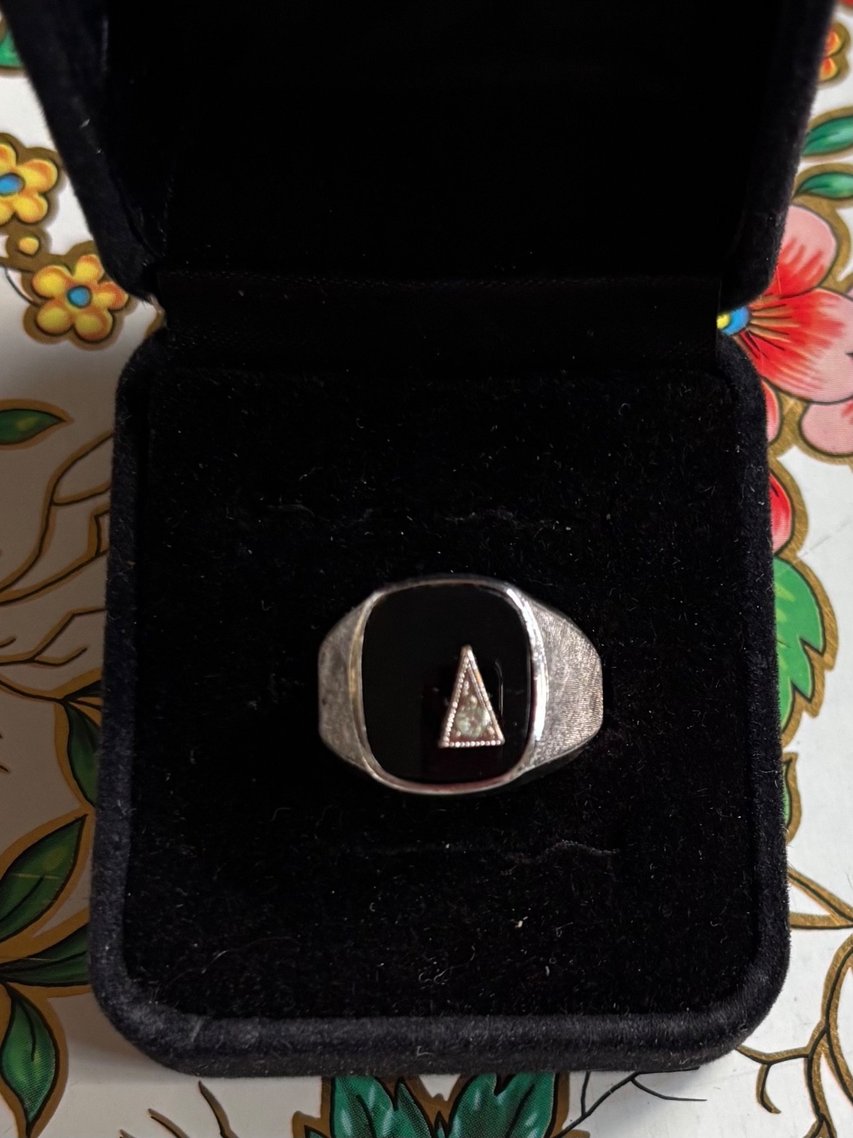 VARGAS 925 Sterling Silver Antique Real Black Onyx & Rhinestone Ring Size 9.25
