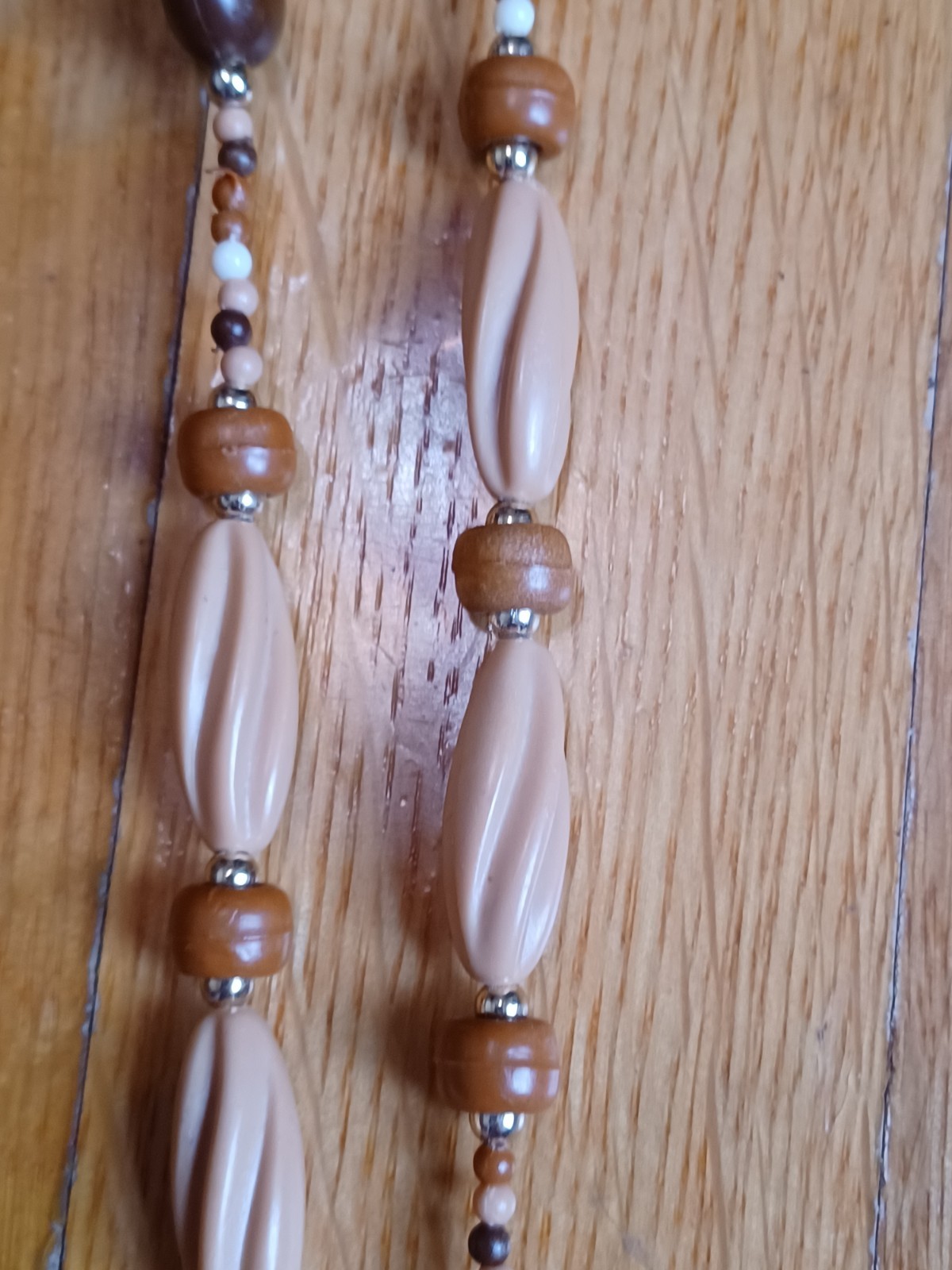 Stack of 3 Vintage 1960s White Brown Gold Bead Boho Hippie “Love Bead” Necklaces