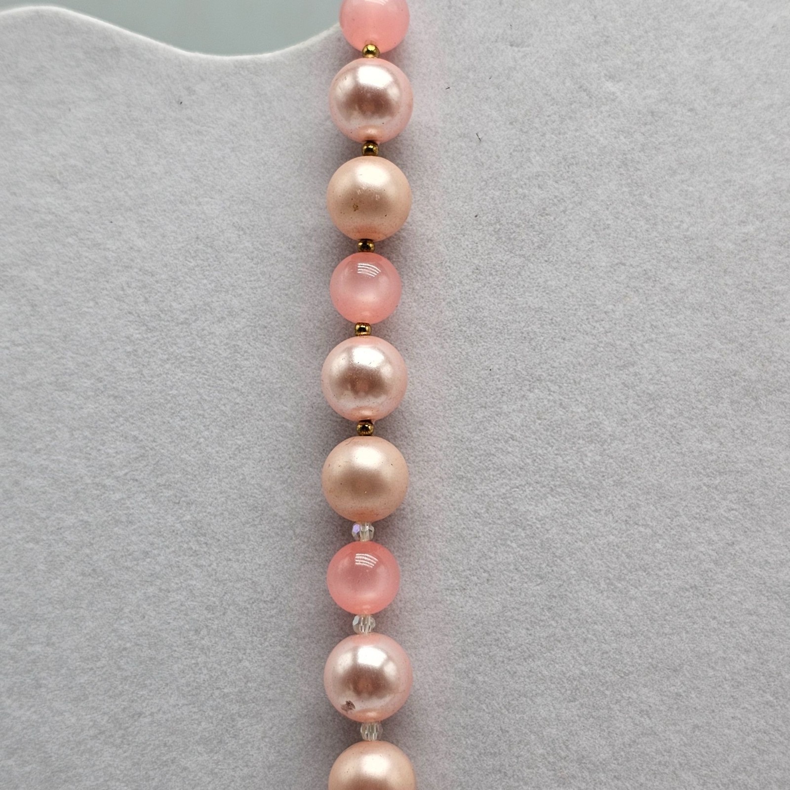 Pink Rose Gold Faux Pearl Acrylic Beaded Necklace Vintage Long 23.5 in