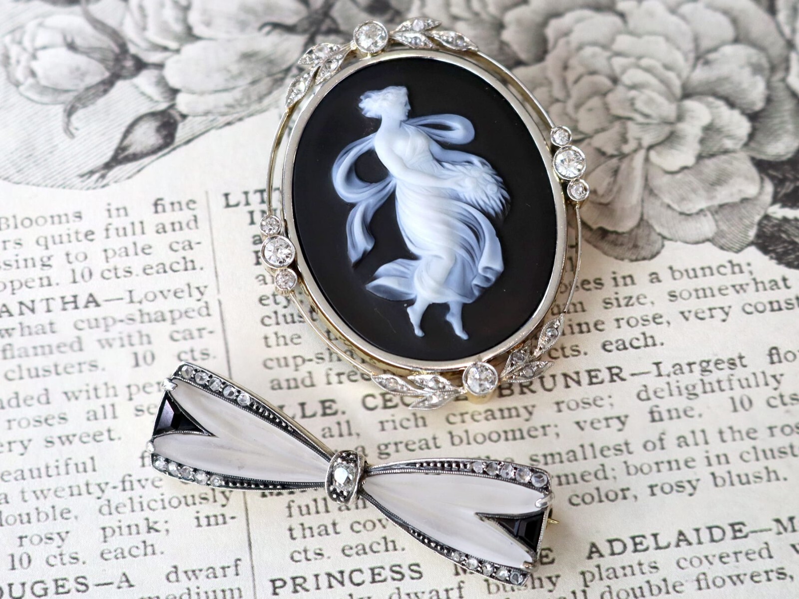 Hardstone and 0.78Ct Diamond, 18k Yellow Gold Black Cameo Brooch Circa 1880