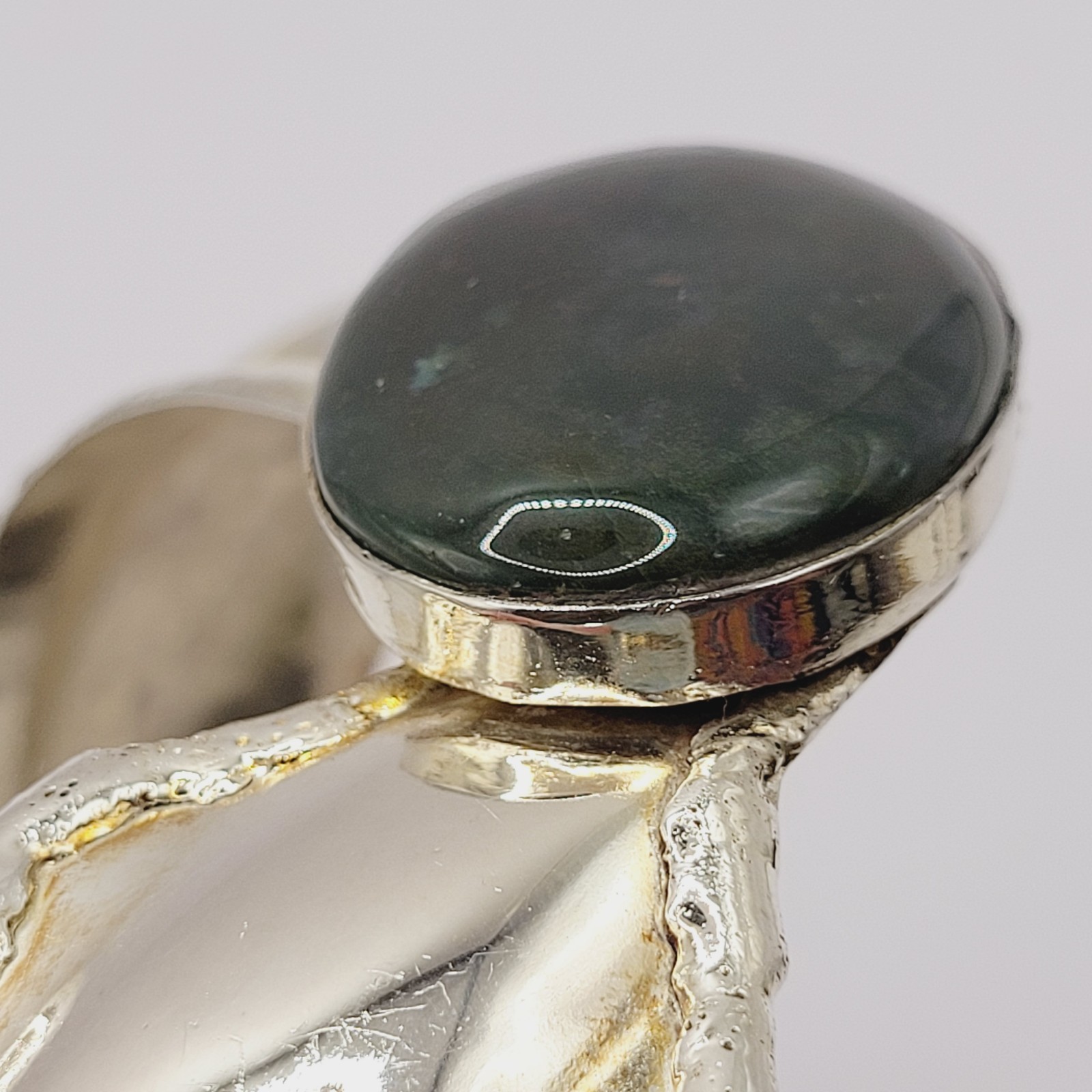 SW Style Collar Handmade Silver Tone Metal Green Agate Stone ROUGH Vtg Necklace