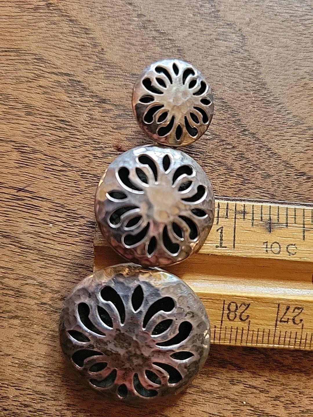 Vintage ATI MEXICO Sterling Silver Hammered Floral Cutout Discs Pendant